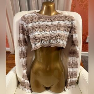 Princess Polly Taupe & White Striped Cropped Knit Top